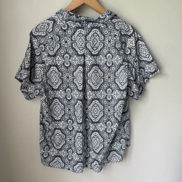 Woolrich Womens Short Sleeve Cotton Blend Lightweight‎ Paisley Blouse Sz L Blue - Picture 3 of 8